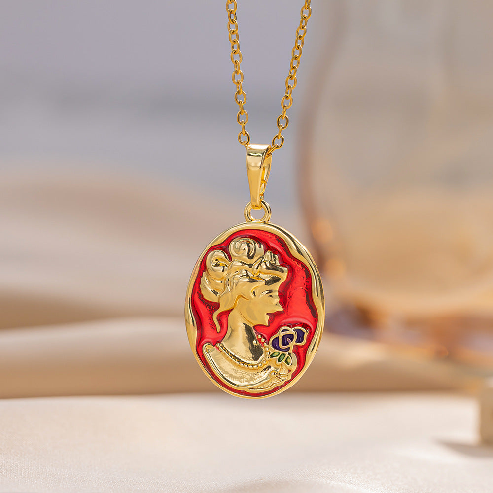 Minimalist Cartoon Character Pendant Necklace in Titanium Steel with Enamel Finish, Hypoallergenic Plated O-Chain, Unisex Lightweight Design