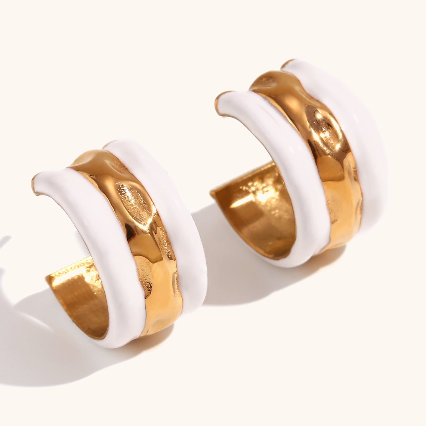 Fashion Geometric Donut Hoop Earrings Stainless Steel 18K Gold Plated Water Wave Enamel for Women