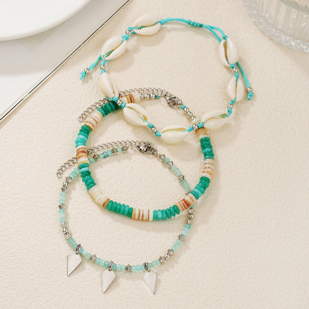 Bohemian Geometric Wood Turquoise Adjustable Anklet