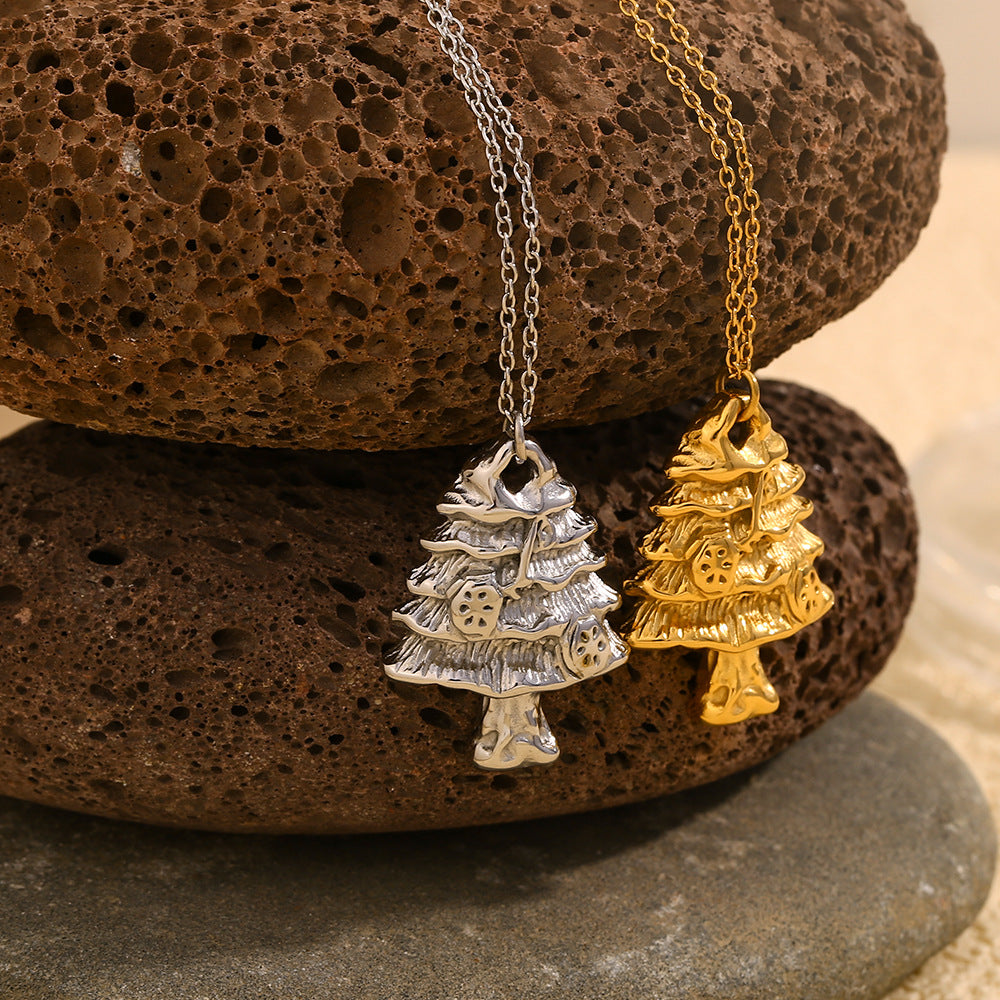 Elegante Collana Ciondolo Albero di Natale alla Moda in Acciaio Inossidabile con Placcatura in Oro 18K per Donne