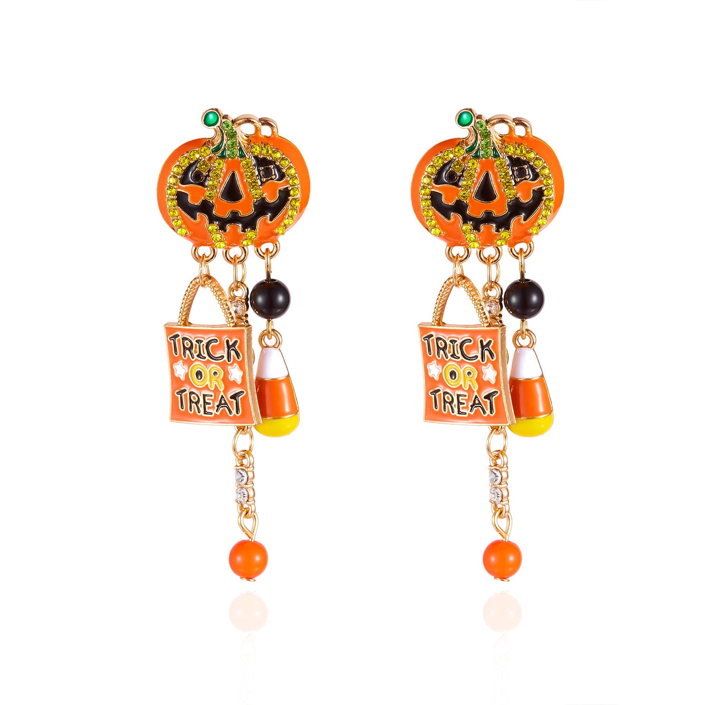Pendientes oscuros góticos con forma de calabaza, esmalte y pedrería con postes de acero inoxidable para mujer
