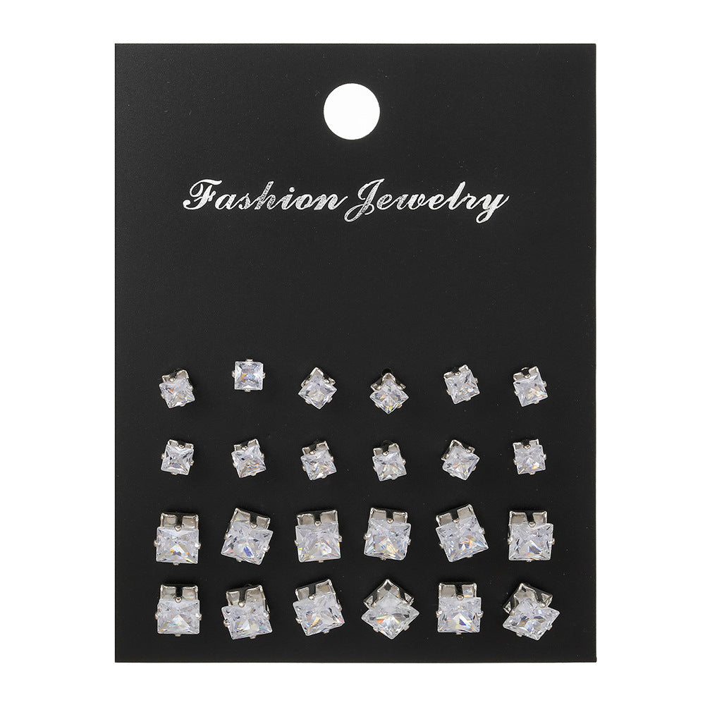 Minimalist Geometric Round and Square Micro-inlay Cubic Zirconia Alloy Earrings for Women