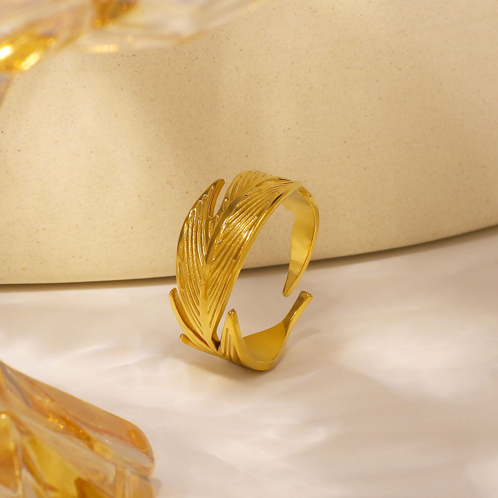 Anello aperto a foglia geometrica minimalista Fiore placcato oro 18 carati Acciaio inossidabile Gioielli unisex