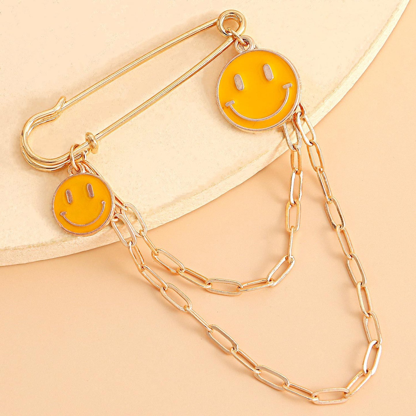 Hip Hop Style Blue Smiley Face Tassel Brooch for Women Alloy Geometric Pendant Pin with Plated Finish