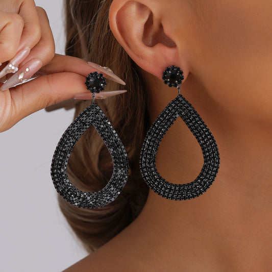 Pendientes de aro geométricos vintage de aleación de zinc galvanizados con detalles de diamantes de imitación para mujer