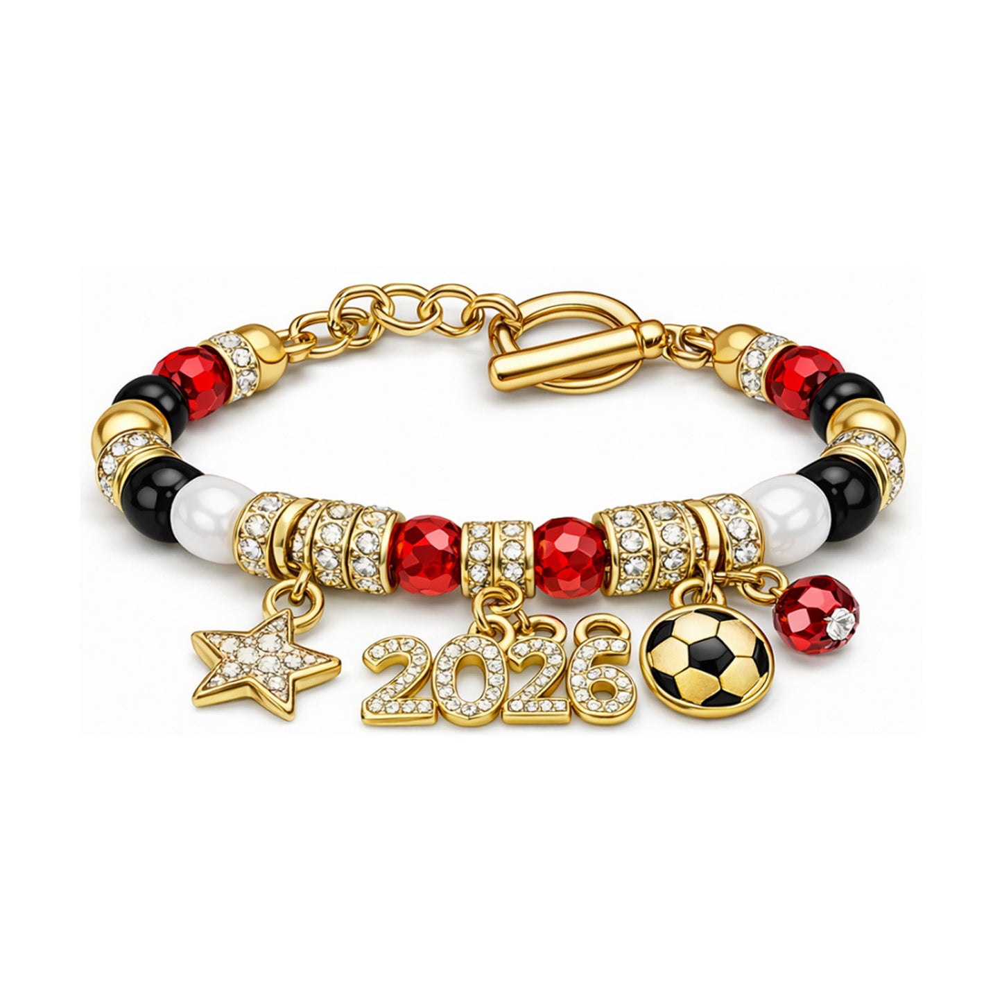 Pulsera unisex de aleación chapada con colgante de estrella de fútbol con incrustaciones de diamantes de imitación minimalista para fanático de la Copa del Mundo