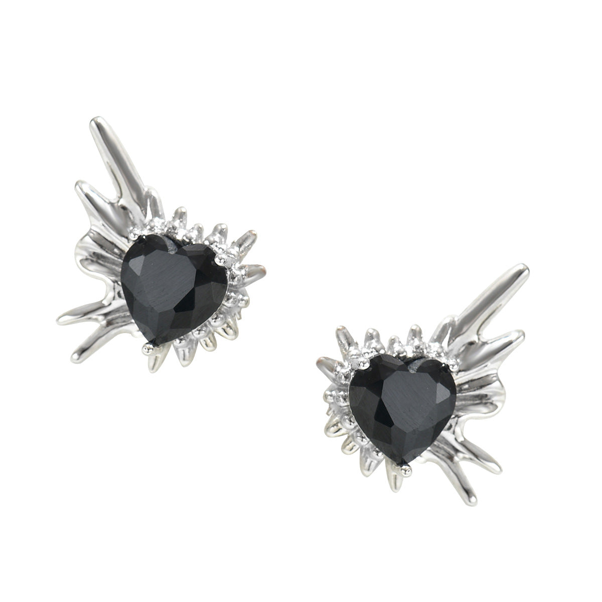Orecchini a Cuore Minimalisti in Rame con Intarsio in Zircone Nero e Perno in Acciaio Inox