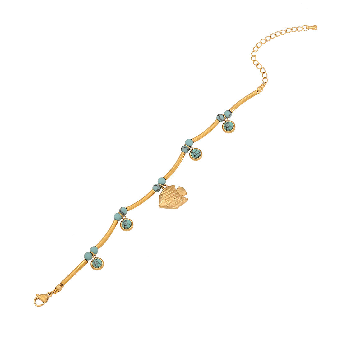 Bracciale alla moda con tartaruga e stella marina in acciaio inossidabile con dettagli turchesi da donna