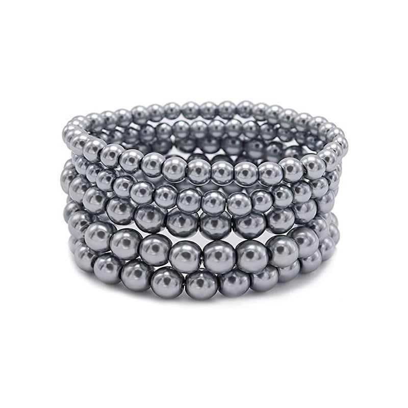 Geometric Faux Pearl Beaded Stretch Bracelet for Women