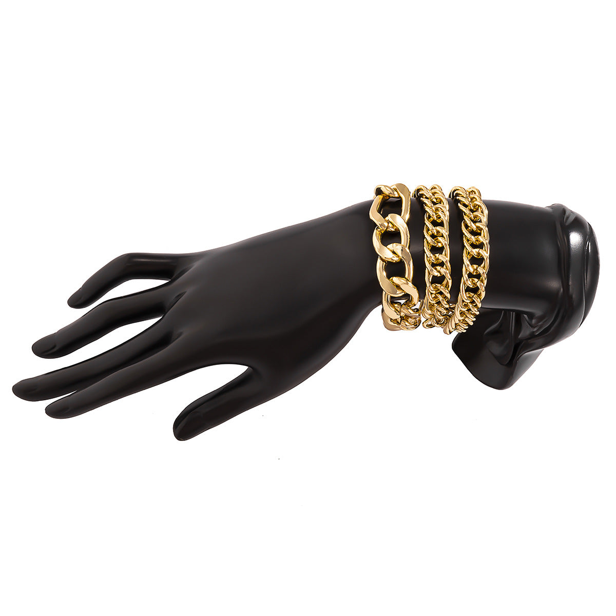 Set di bracciali da donna in alluminio geometrico stile punk con finitura galvanizzata e design a catena a doppia trama