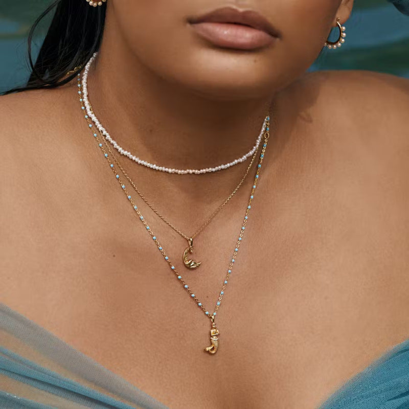 Minimalist Crescent Moon Pendant Necklace in Titanium Steel with Gold Plating, Delicate Star and Moon Motif on O-Chain for Women and Men