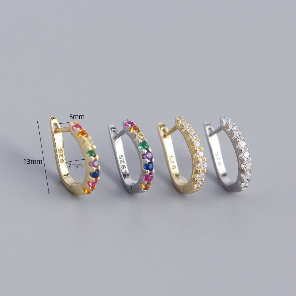 Pendientes de aro geométricos minimalistas en forma de U de plata de ley 925 con diamantes de una fila