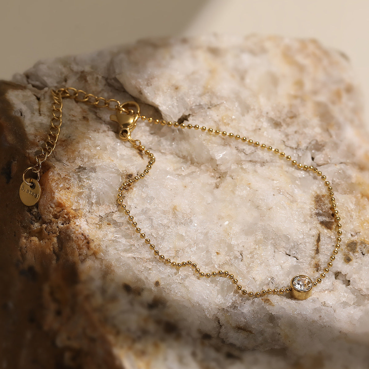 Minimalist 18K Gold Plated Geometric Stainless Steel Bracelet with Cubic Zirconia for Women
