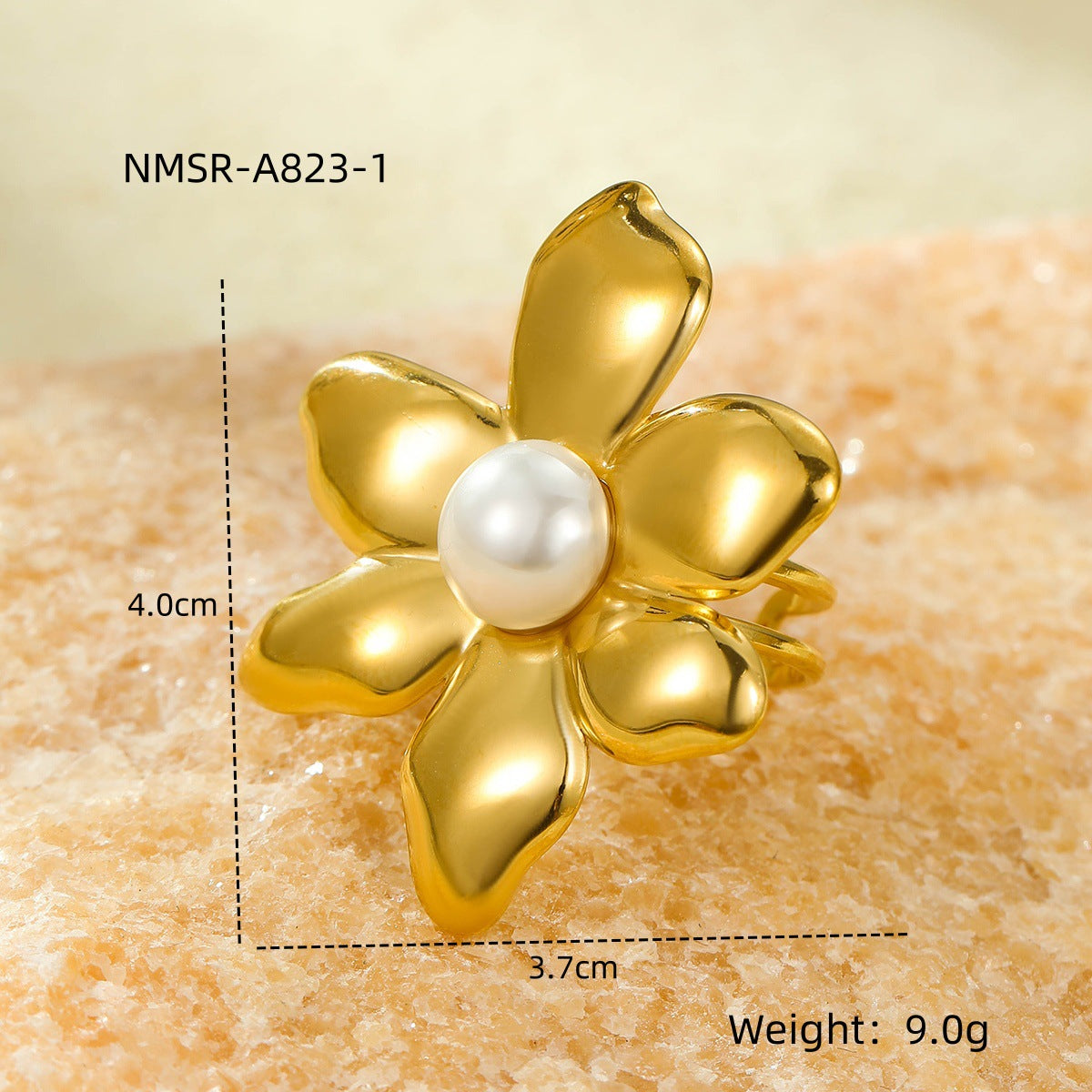 Anillo de acero inoxidable con forma de pétalo irregular de moda con baño de oro de 18 quilates y piedras de colores naturales para mujer