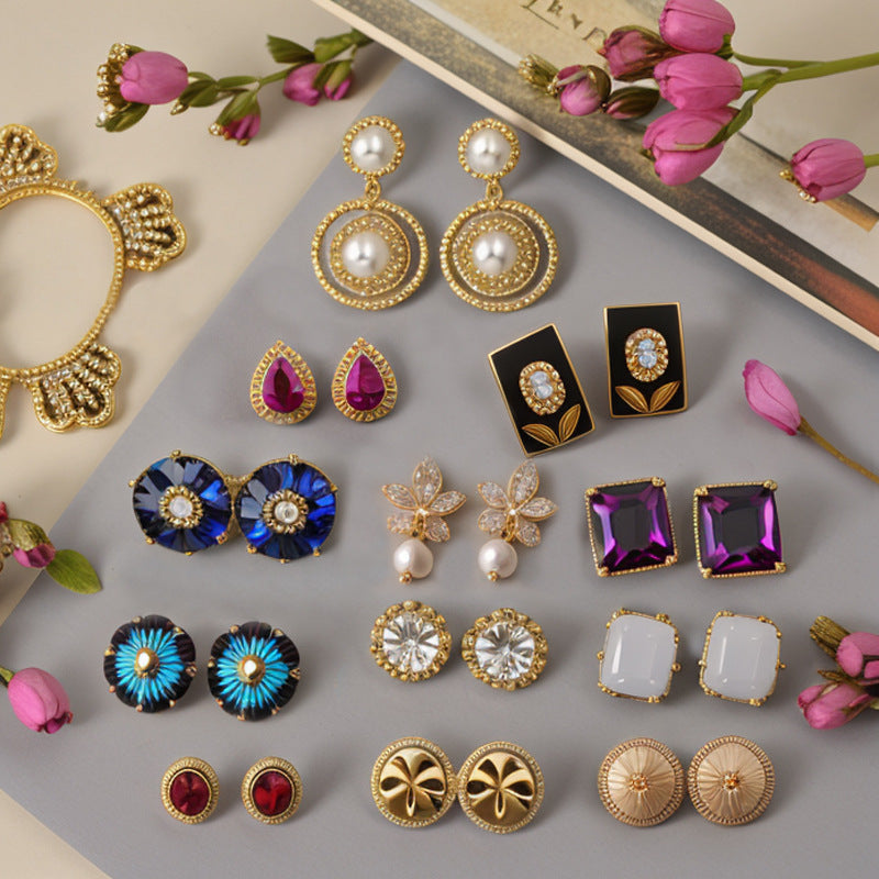 Vintage Geometric Alloy Earrings with Gold-Plated Finish and Stainless Steel Posts for Women