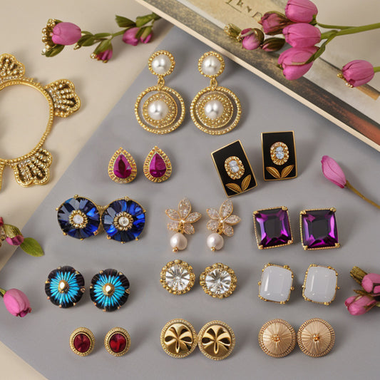 Vintage Geometric Alloy Earrings with Gold-Plated Finish and Stainless Steel Posts for Women
