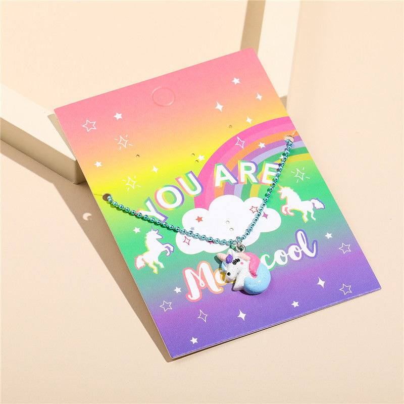 Juego de collares con colgante de animales de dibujos animados para niños, collar de resina de unicornio y dinosaurio con cadena de cuentas