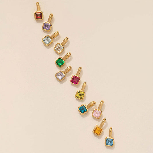 Minimalist Square Titanium Steel Pendant with Cubic Zirconia Inlay DIY Charm Bar Necklace for Women