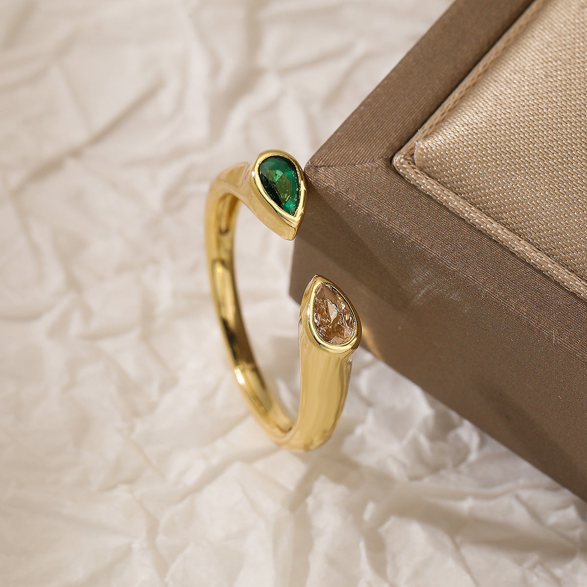 Minimalist Geometric Copper Ring for Women with Micro-Pave Zirconia Accents Adjustable Open Band