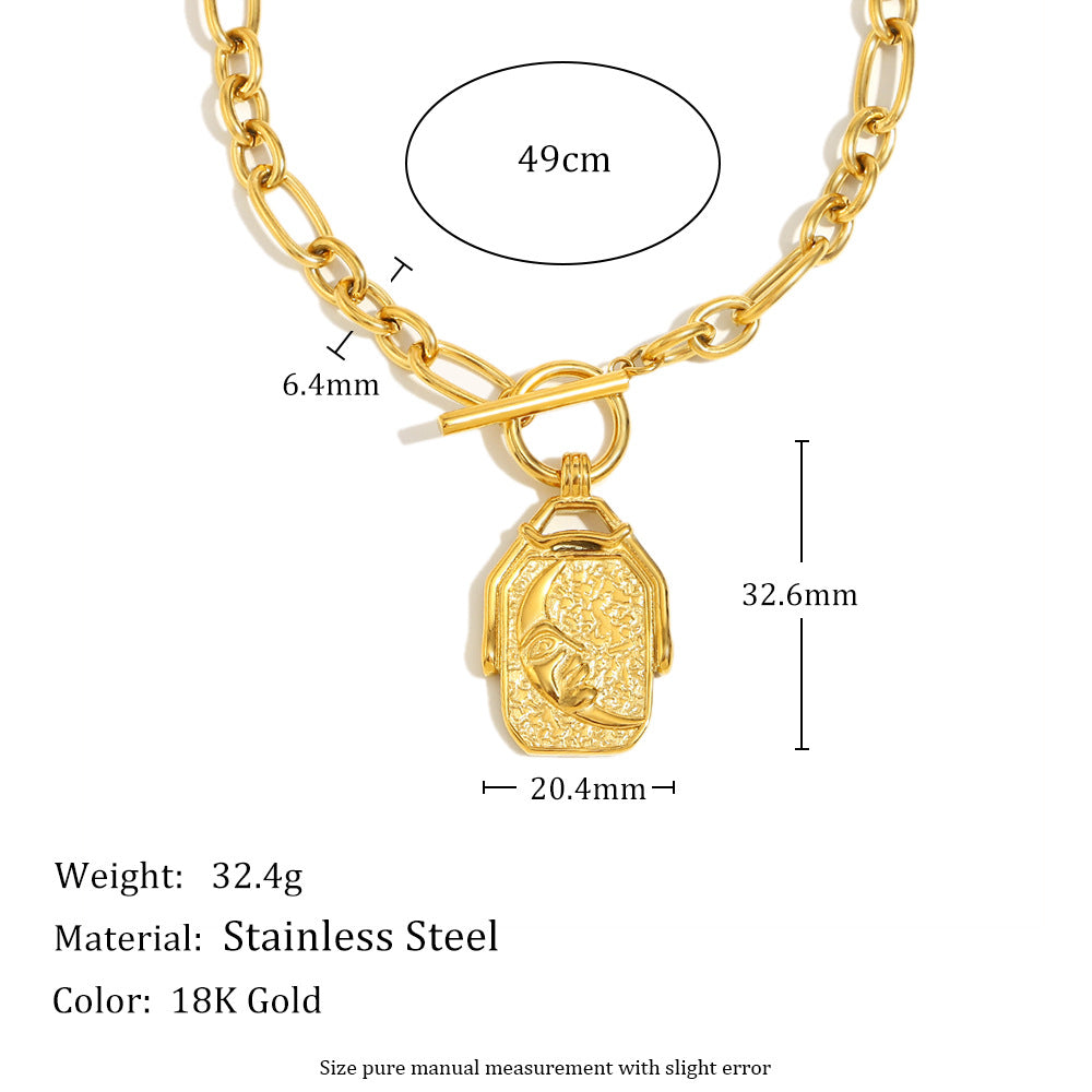 Collana con ciondolo geometrico a forma di luna minimalista da donna in acciaio inossidabile placcato oro 18 carati