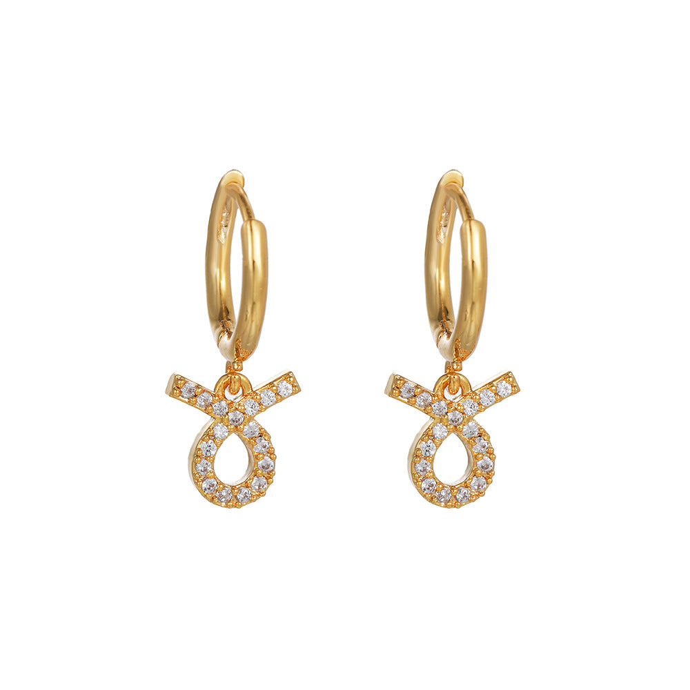 Micro-Inlaid Cubic Zirconia Brass Zodiac Earrings