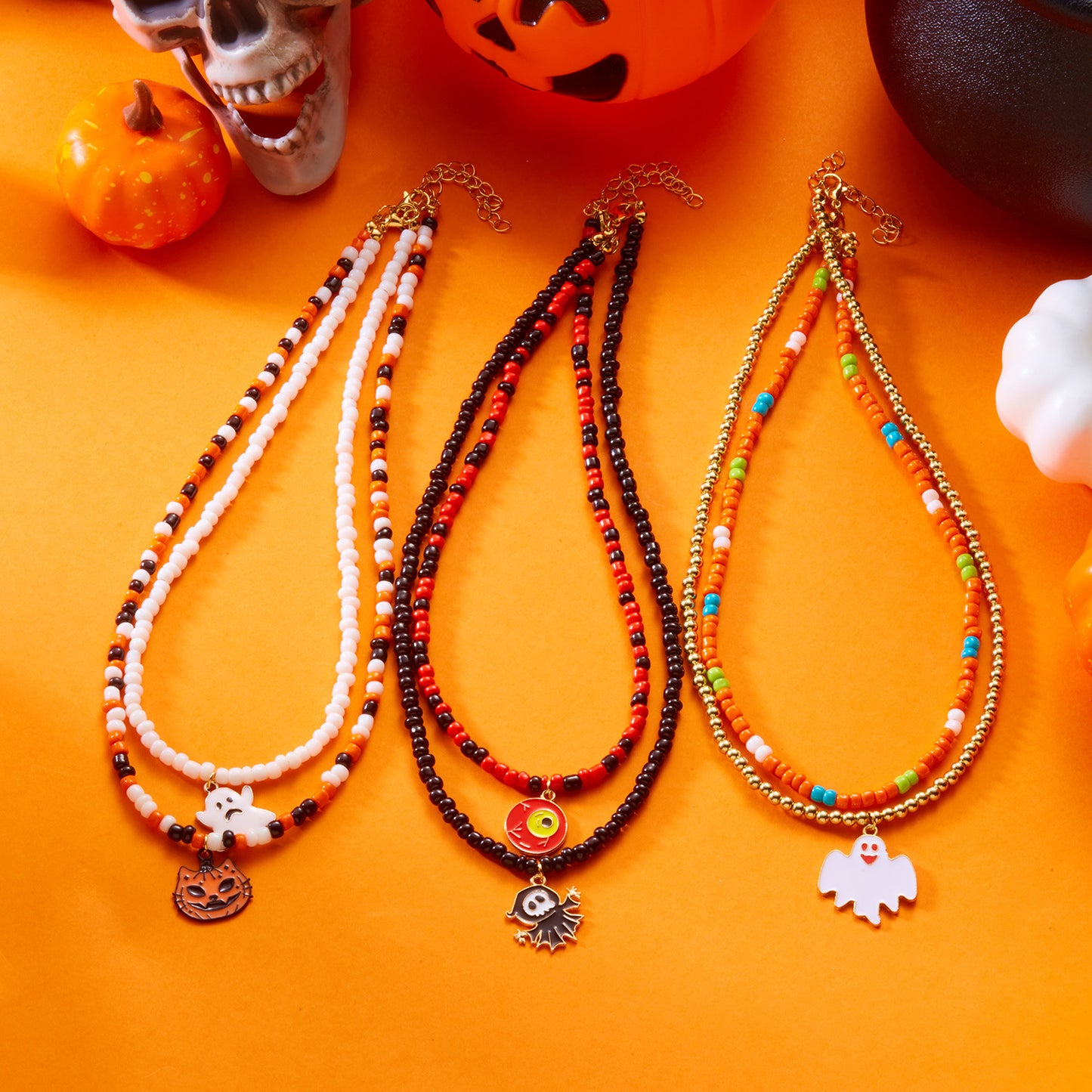Juego de collar con colgante de gato fantasma vintage con abalorio de cristal y diseño geométrico para mujer, accesorio de fiesta de Halloween
