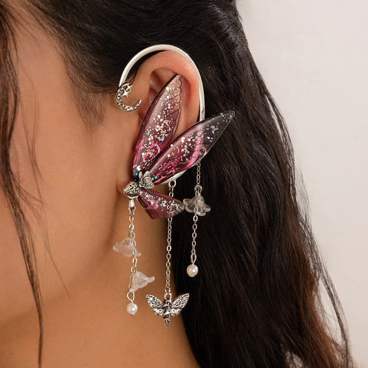 Orecchini a farfalla minimalisti in lega con accenti in resina e acrilico, finitura placcata, ear cuff senza piercing da donna