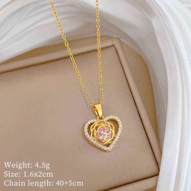 Sweet Cartoon Animal Micro-Inlaid Cubic Zirconia Brass Pendant Titanium Steel Necklace for Unisex