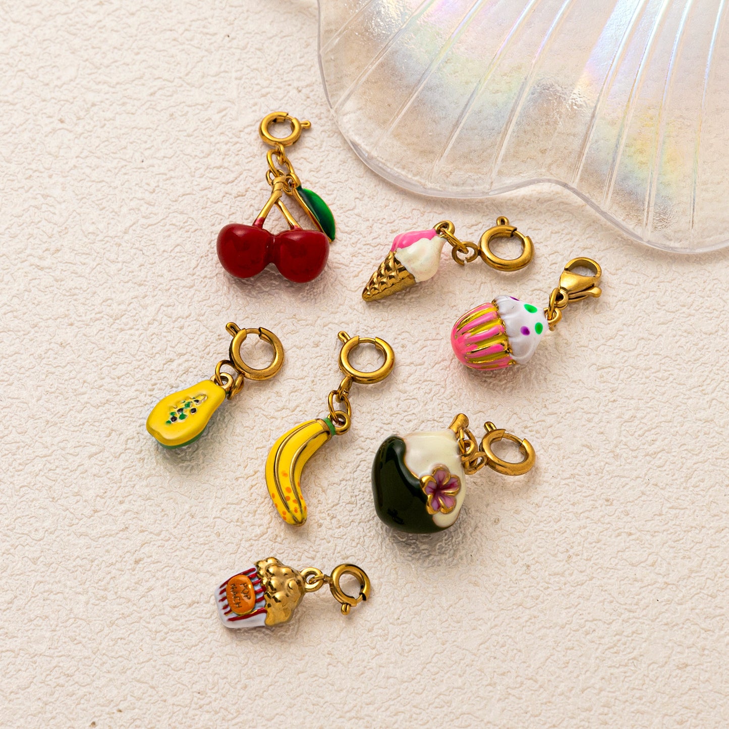 Vintage 18K Gold Plated Stainless Steel Fruit Charm Bar for Women