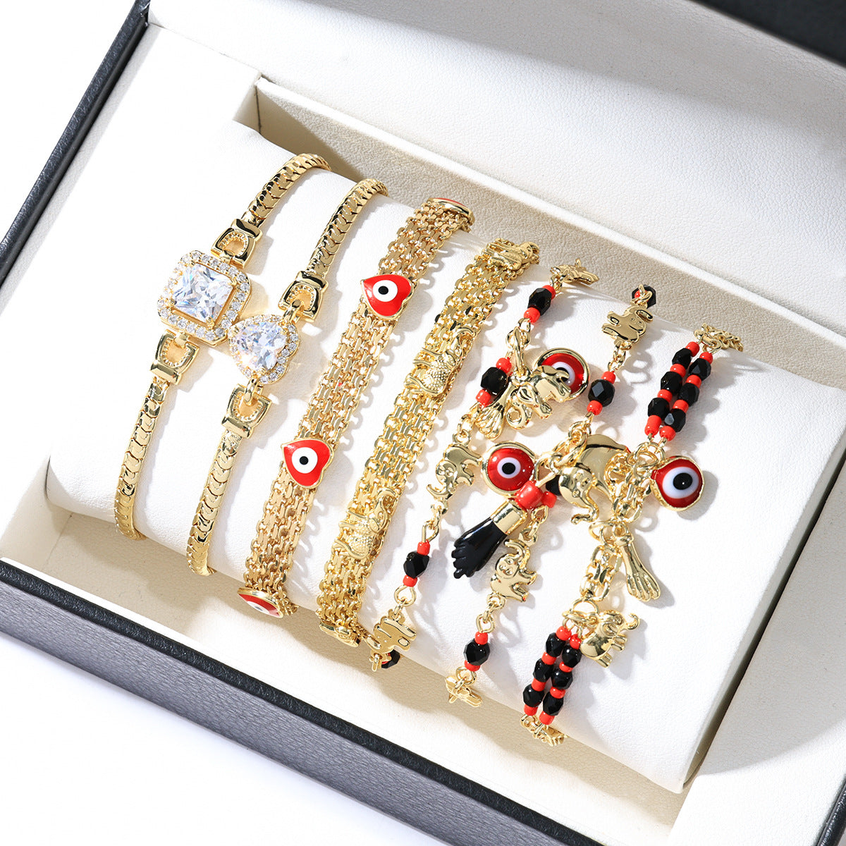 Bohemian Style Evil Eye Elephant Bracelet for Women with Cartoon Animal Design and Geometric Shapes in Plated Copper