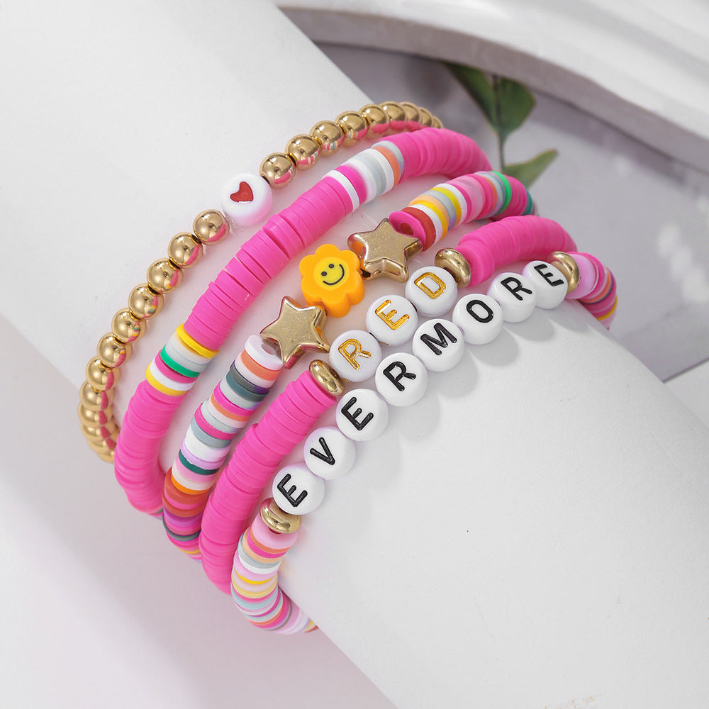 Bohemian Handmade Geometric Round Polymer Clay and Seed Bead Bracelet Set for Women and Men