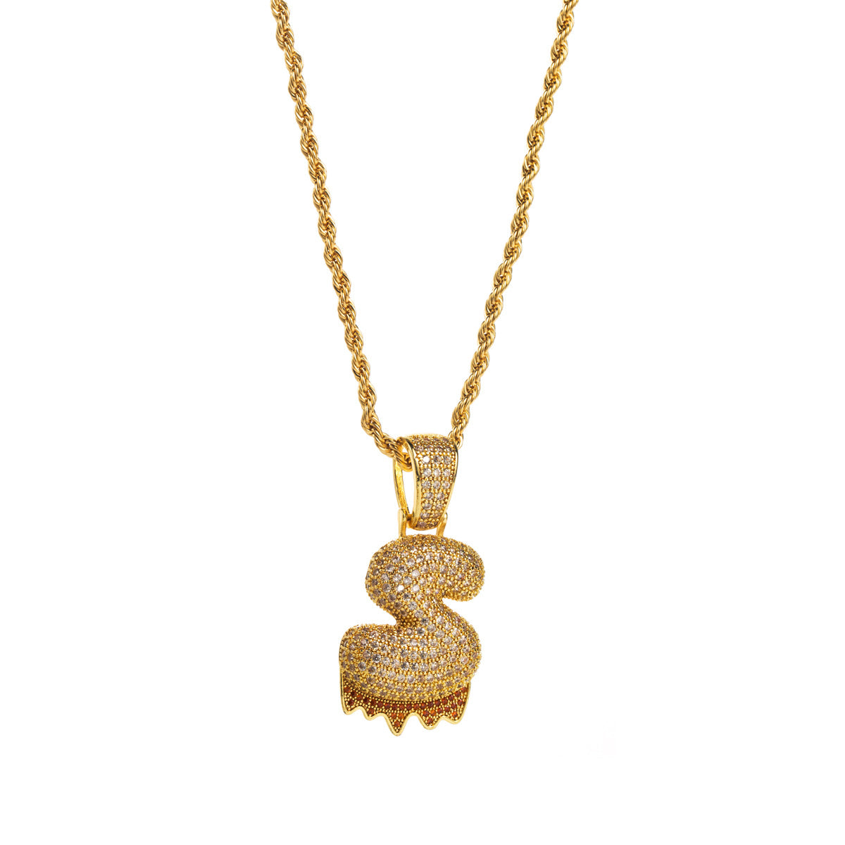 Collana con ciondolo a lettera "Sweet-Edgy" da donna in ottone con intarsio in zirconi cubici su catena a clavicola