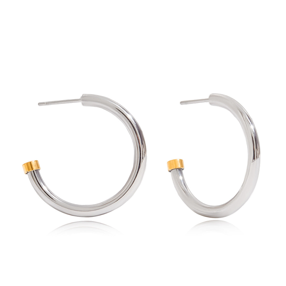 Pendientes de aro geométricos minimalistas de acero inoxidable para mujer con acabado chapado, pendientes de tuerca de acero de titanio hipoalergénicos