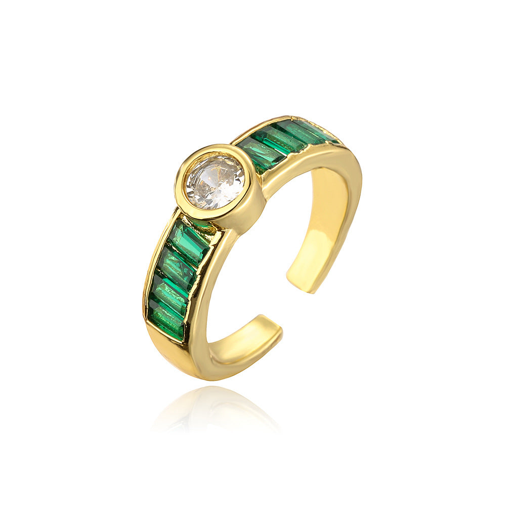 Anello in Rame Geometrico Vintage con Placcatura in Oro 18K e Zirconia Micro-Pave per Donna