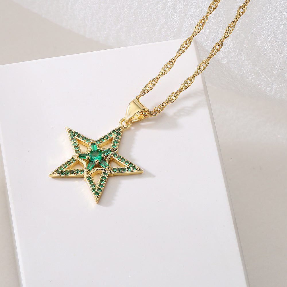 Minimalist Five-Pointed Star Pendant Necklace for Women with Copper Base Plated in 18K Gold and Zircon Inlay