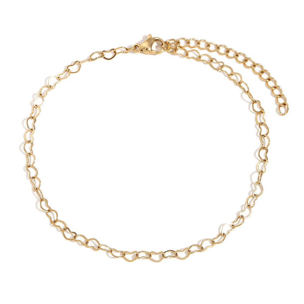 Cavigliera da donna minimalista a forma di cuore in acciaio inossidabile placcato oro 14K