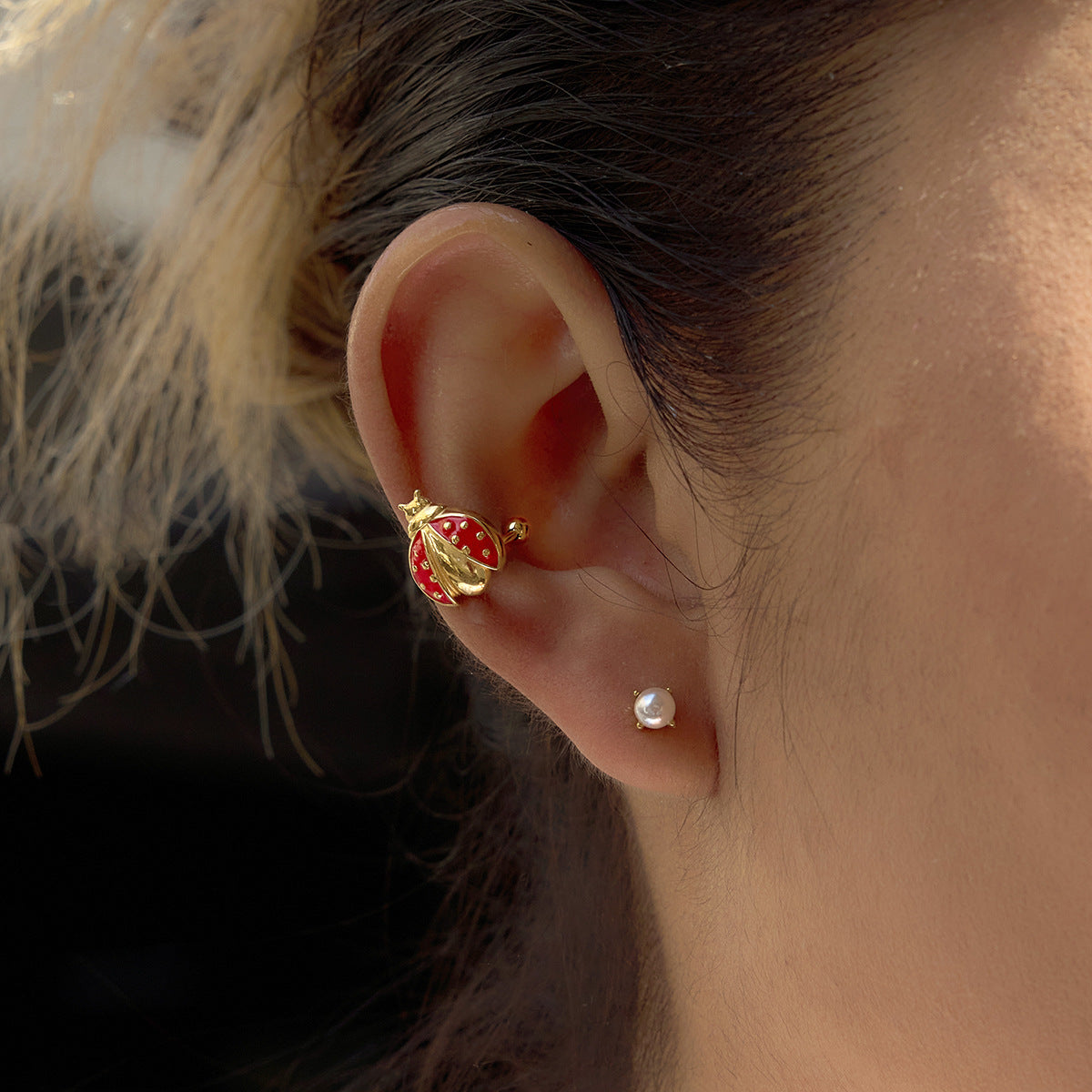 Elegant Geometric Ladybug Stainless Steel Plated Clip-On Earrings for Women