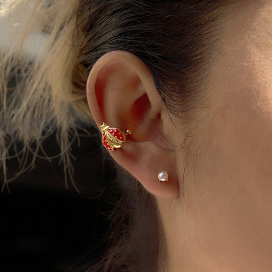 Elegant Geometric Ladybug Stainless Steel Plated Clip-On Earrings for Women