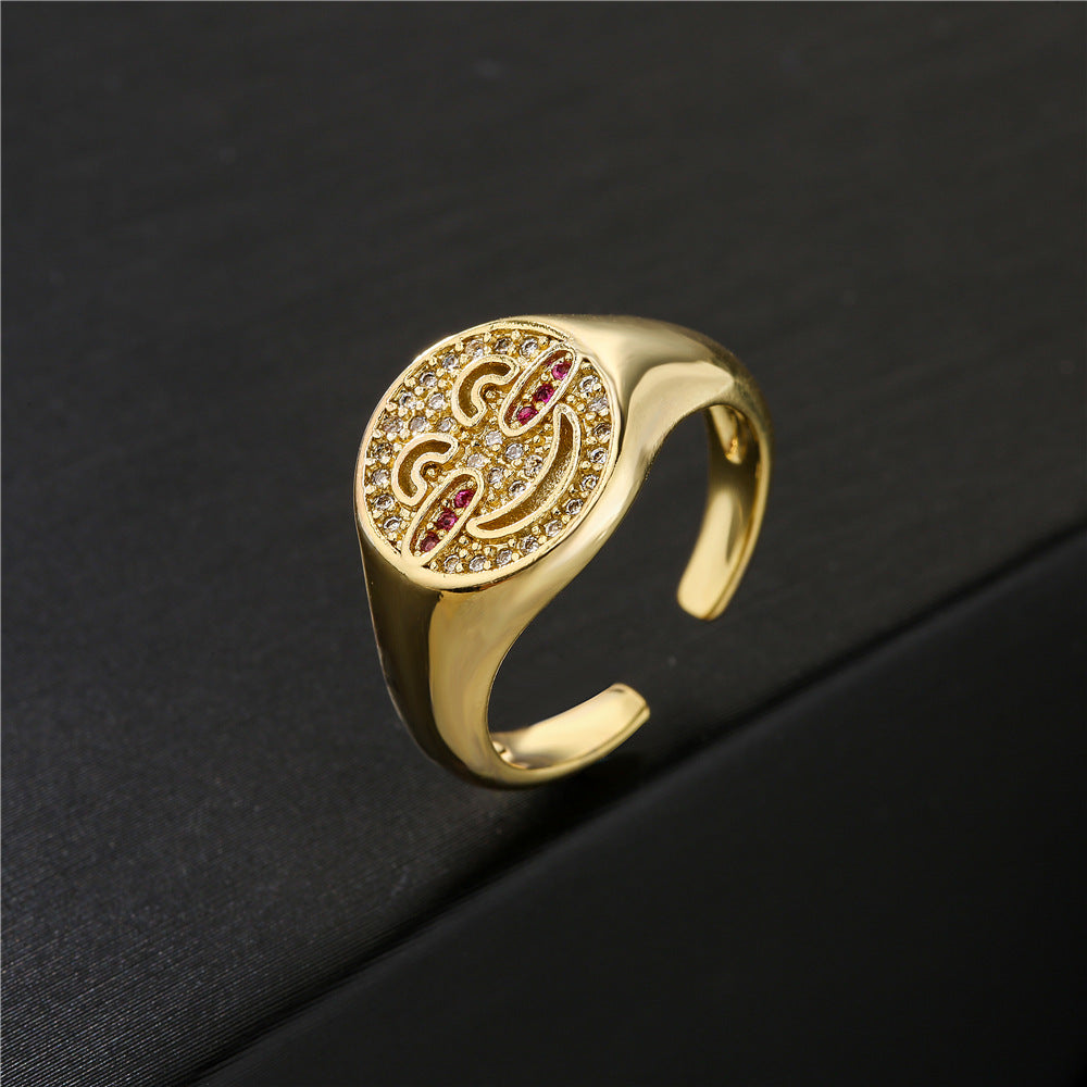 Sweet Geometric Brass 18K Gold Plated Ring with Micro-Inlaid Cubic Zirconia for Women