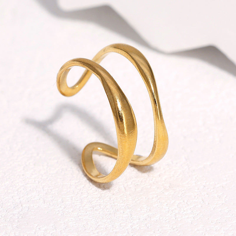 Minimalist Geometric Plated Stainless Steel Adjustable Ring for Women