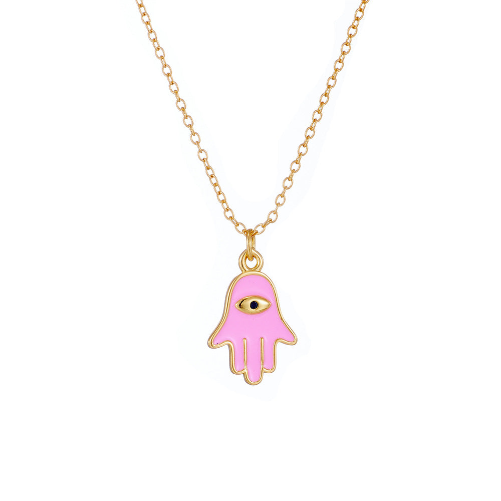 Collana con ciondolo a forma di occhio turco da donna in rame placcato oro 18 carati e smalto, design geometrico