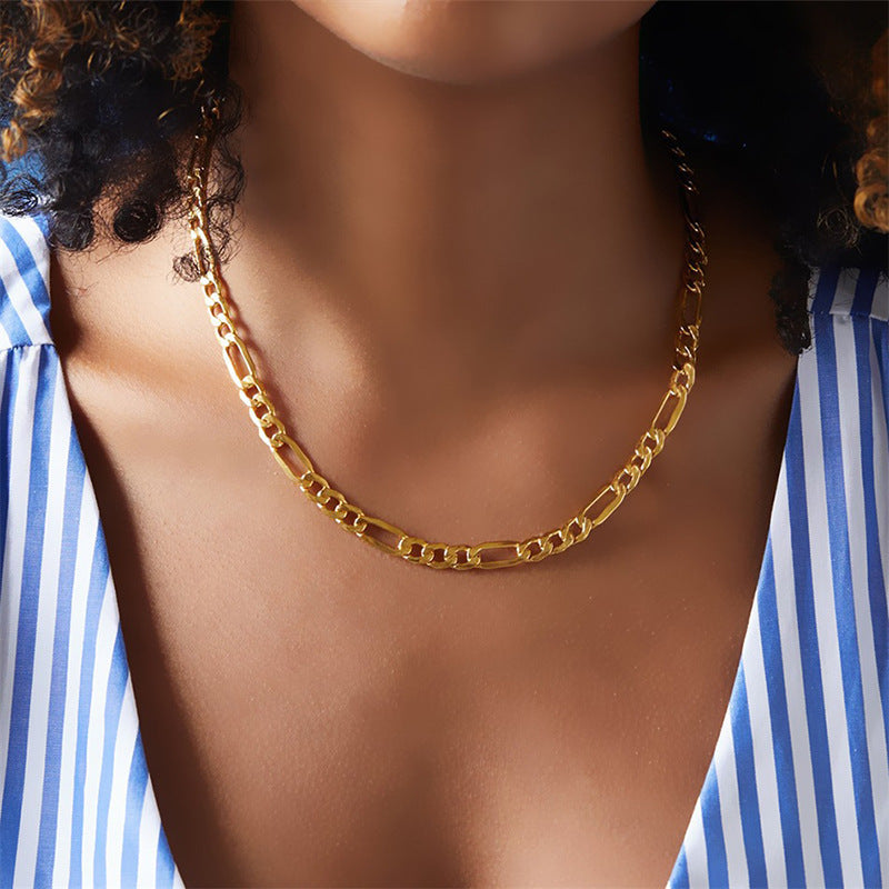 Geometric Stainless Steel PVD Figaro Chain Necklace