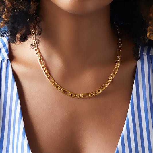Geometric Stainless Steel PVD Figaro Chain Necklace