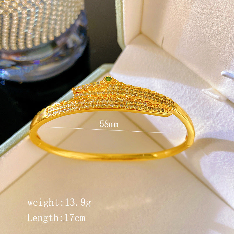 Vintage Snake Shape Cubic Zirconia Inlaid Titanium Steel Plated Snake Chain Bracelet
