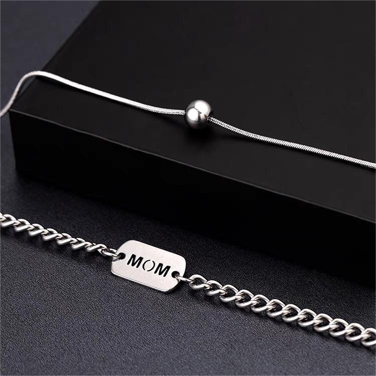 Collana Doppia Strato Minimalista con Perline Rotonde Geometriche da Donna, in Acciaio al Titanio, con Catena Cubana e Finitura Placcata