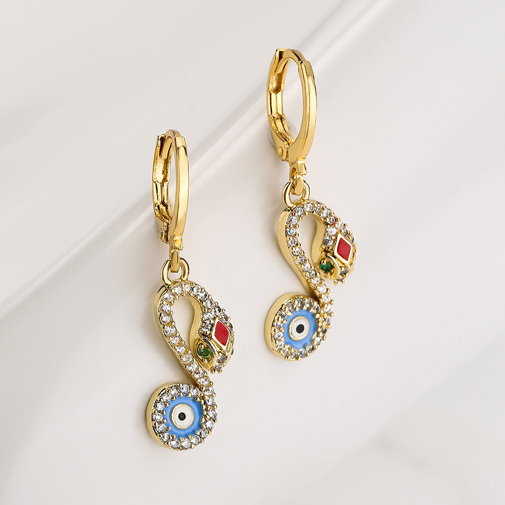 Geometric Copper Pendant Earrings with 18K Gold Plating and Enamel Finish for Women