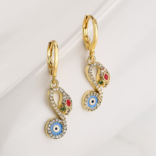 Geometric Copper Pendant Earrings with 18K Gold Plating and Enamel Finish for Women