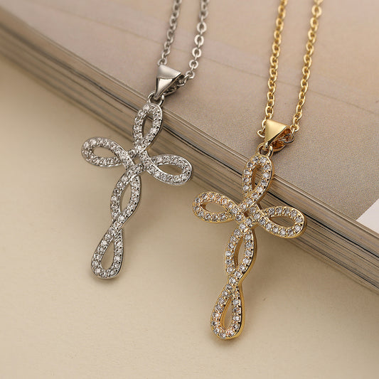 Minimalist Cross Pendant Necklace for Women in Copper with 18K Gold Plating and Zircon Inlay