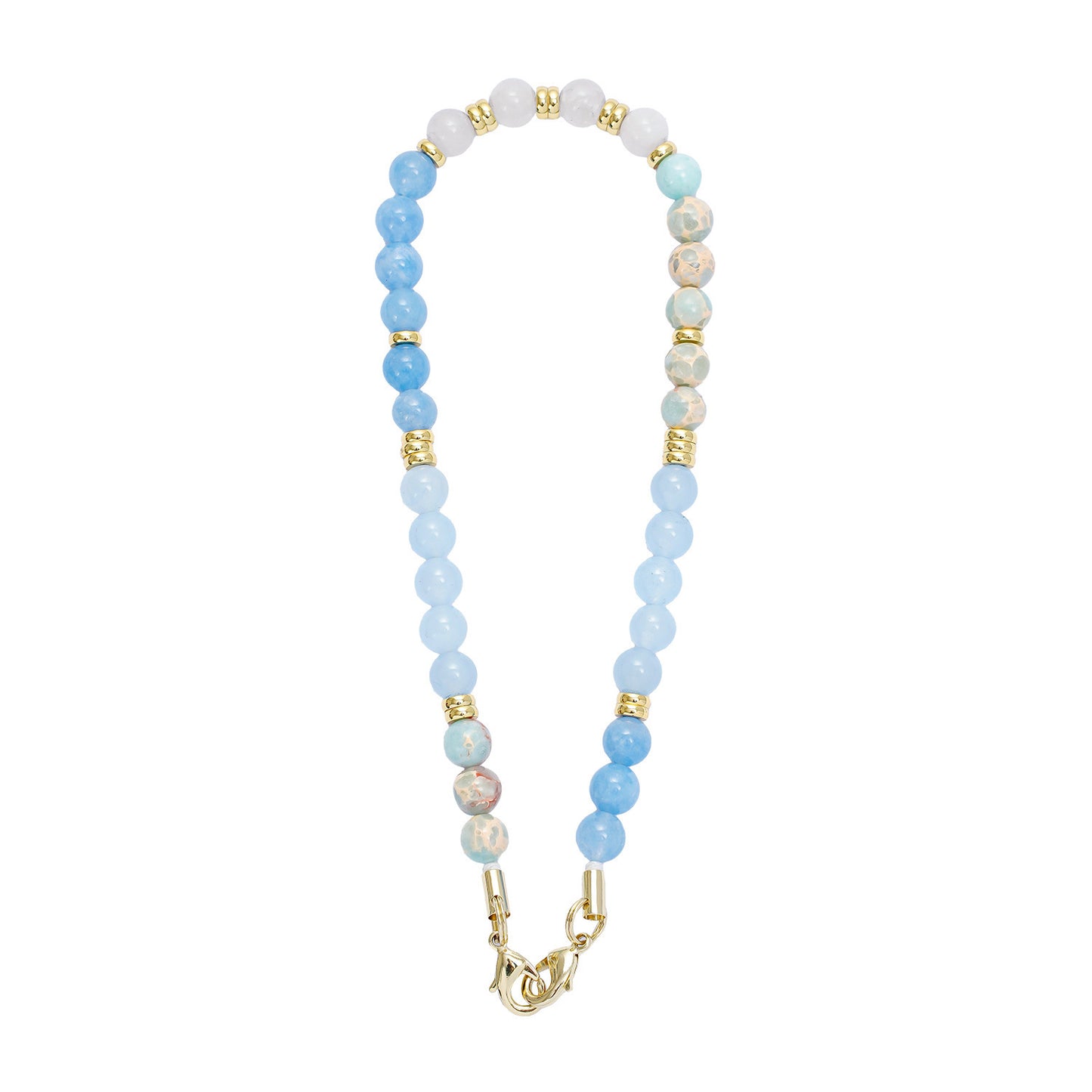Natural Stone Beaded Phone Chain Lanyard with Obsidian and Amazonite Round Geometric Charm Anti-Loss Strap Unisex