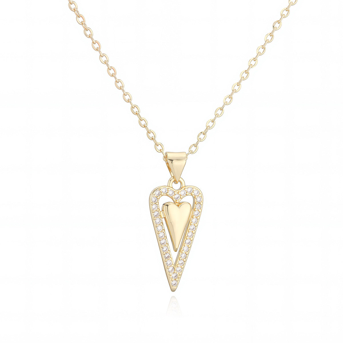 Minimalist 18K Gold Plated Brass Heart Cubic Zirconia Pendant Necklace for Women